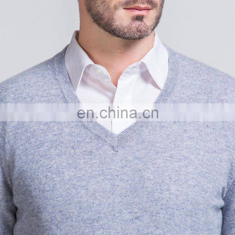 High Quality 100% Merino Wool V-Neck Knitted Sweater for Men Basic Style Plus Size Solid Pattern