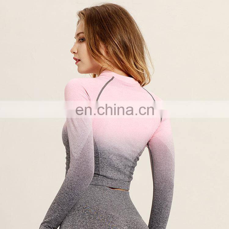 2pcs/set Women Sport Suit Workout Clothes Long Sleeve Fitness Crop Top + High Waist Seamless Leggings womens gym wear set