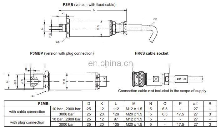 High pressure transducer p3mbp/2000bar for static and dynamic pressure variance