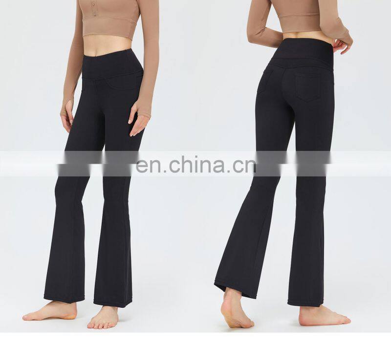 New Arrival Wide Leg Flared Leggings Back Pockets High Waist Hip Lifting Yoga Leggings