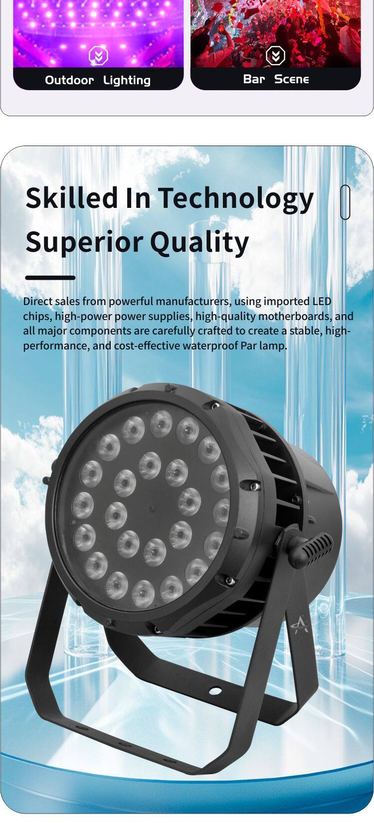 L24 IP High Quality 24pcs 250W 4in1 Waterproof Par LED Lighting Flat Music Bar Lights For Stage Decor And Discos