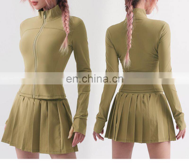 Wholesale UV Protection Women Full Zipper Yoga Tops Gym Long Sleeve Lightweight Jackets