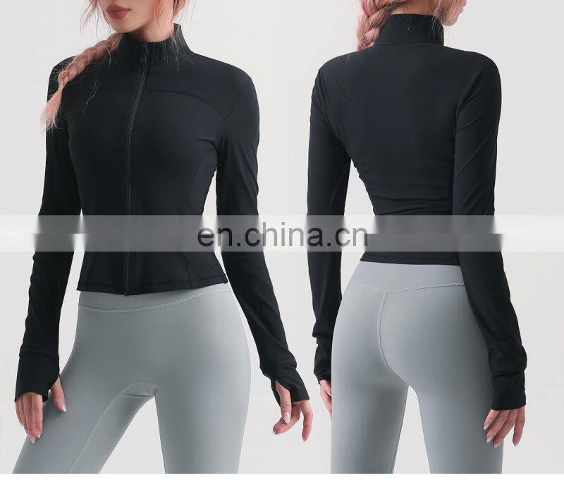 Wholesale UV Protection Women Full Zipper Yoga Tops Gym Long Sleeve Lightweight Jackets