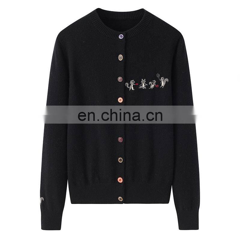 Wholesale Classic 100% Cashmere Women's Sweater High Quality round Neck Knitted Casual Style Button Decoration Front Logo Winter