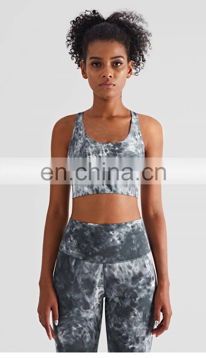 2022 Tie Dye Custom Women Nude Yoga Bra For Running Athletic Shockproof Padded Sports Bra