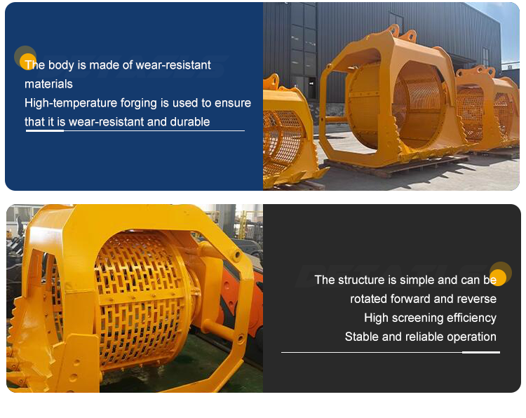 topsoil sand stone sieving rotary screening bucket excavator