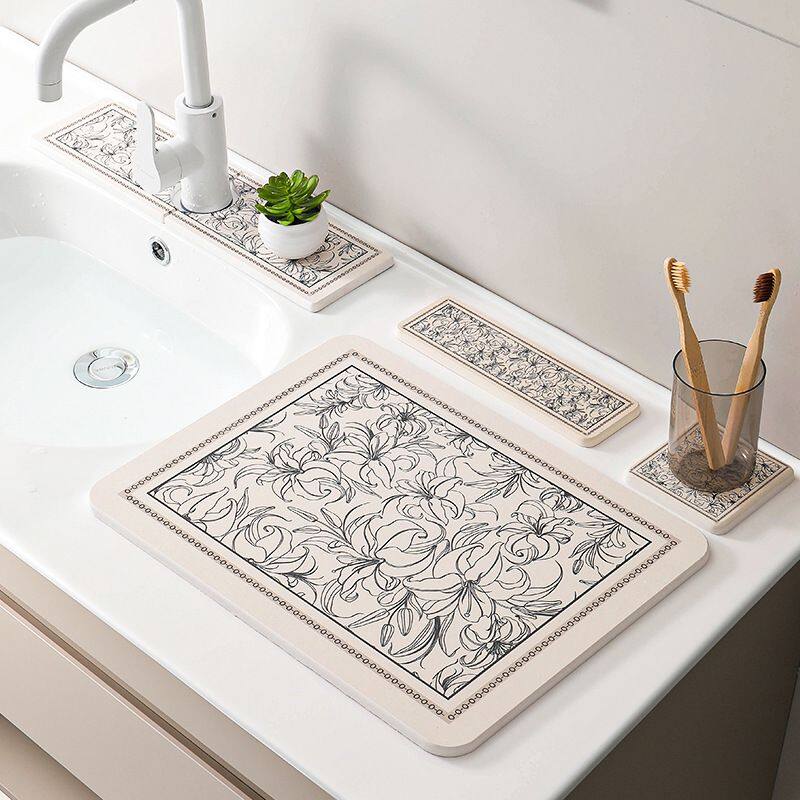 floral diatomite stone bath mat set