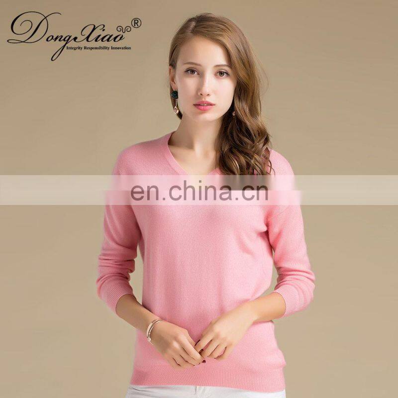 Custom Plain Knitted Basic V Neck Pullover Women Cashmere Sweater