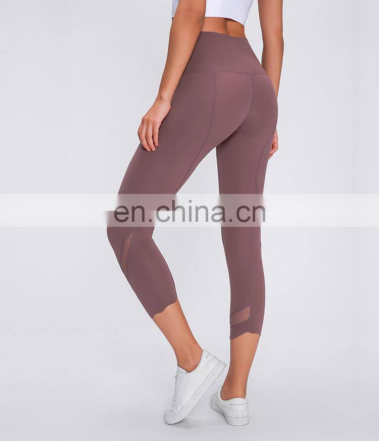Top Quality Nylon Spandex Nude Feeling Women Yoga Wear Custom 3/4 length training yoga pants