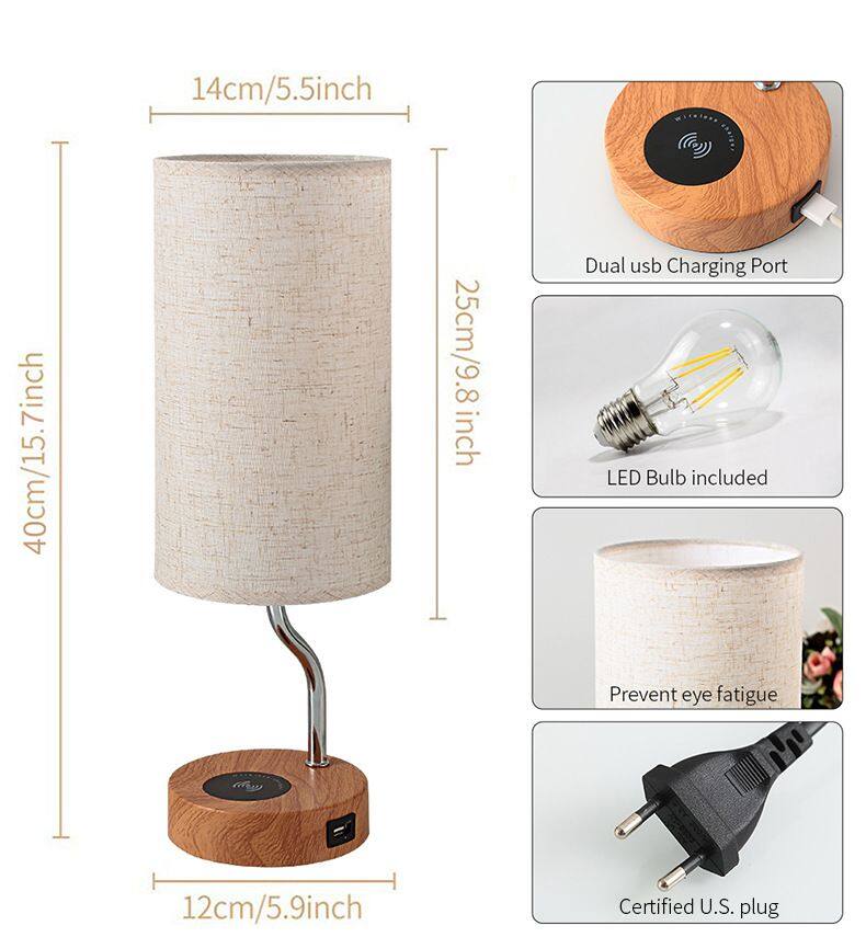 LED Bedside Lamp Wireless Charging Touch Lamp Three-level Dimming Lamp