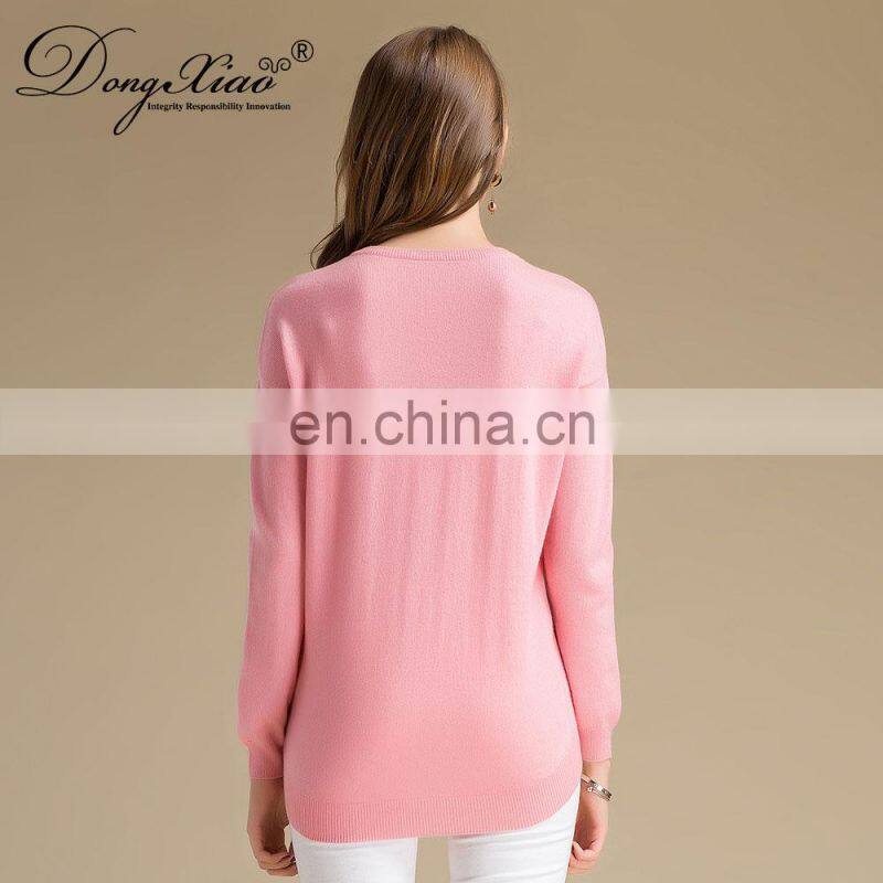 Custom Plain Knitted Basic V Neck Pullover Women Cashmere Sweater