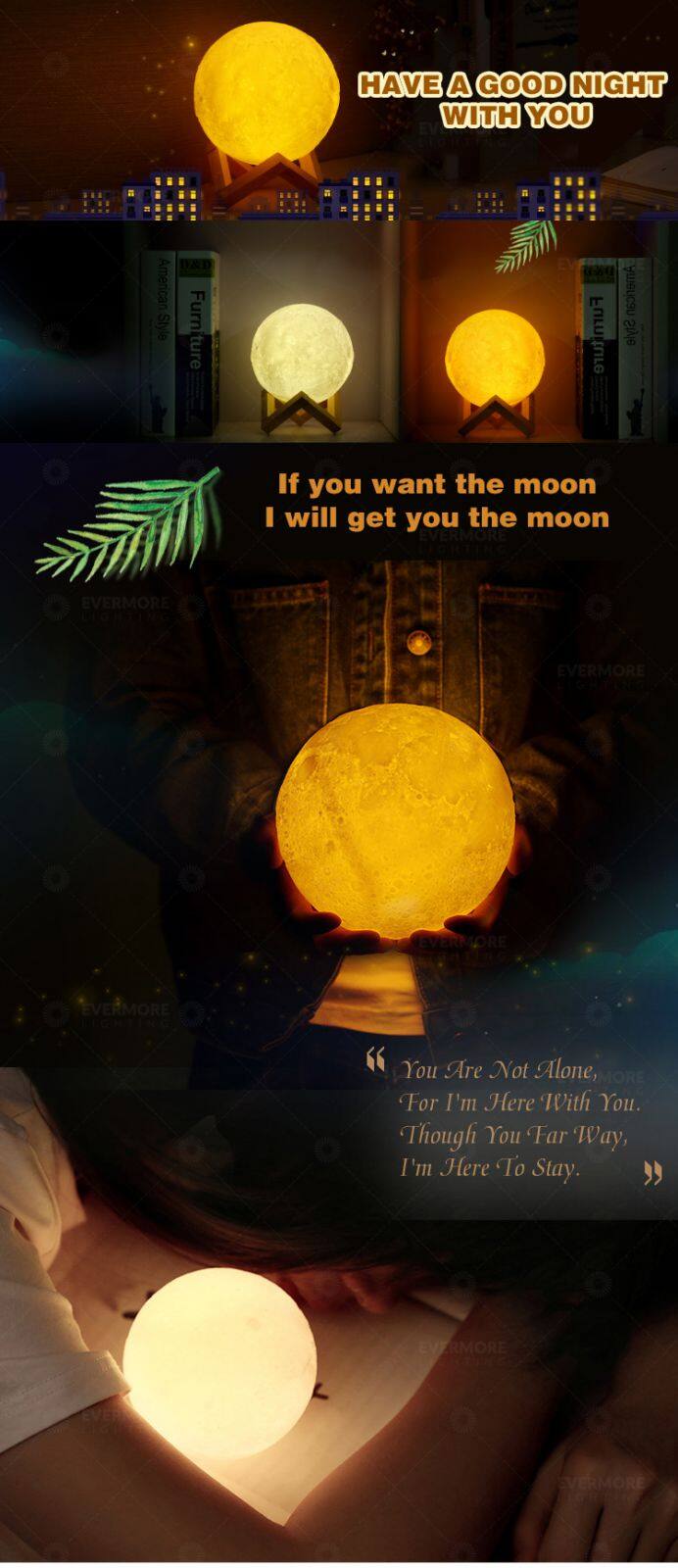 15cm/5.9inch Wooden Stand 3D Moon Globe Printing Dimmable Touch Control Brightness USB Rechargeable Night Light Lamp for Kids