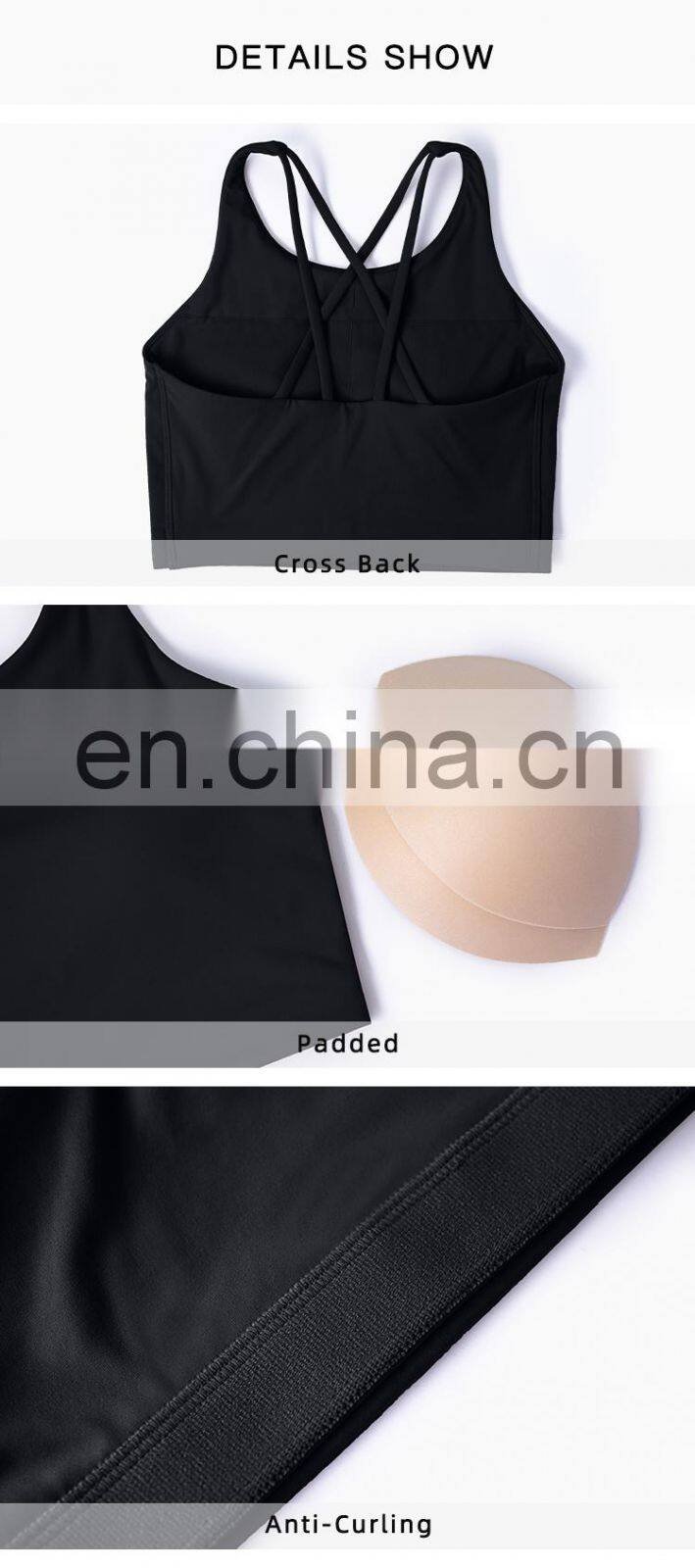 Wholesale High Neck Sports Shockproof Bras Cross Longline Backless Yoga Custom Tank Tops