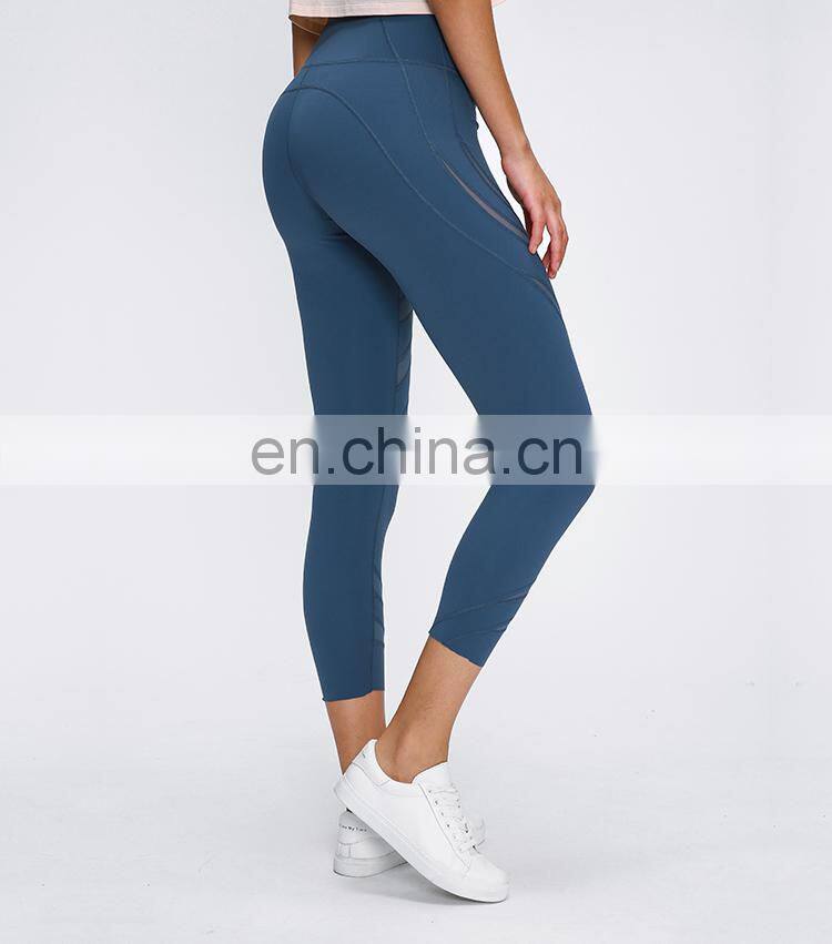 Women spring summer workout clothing sexy mesh capris yoga tight pants leggings for women fitness