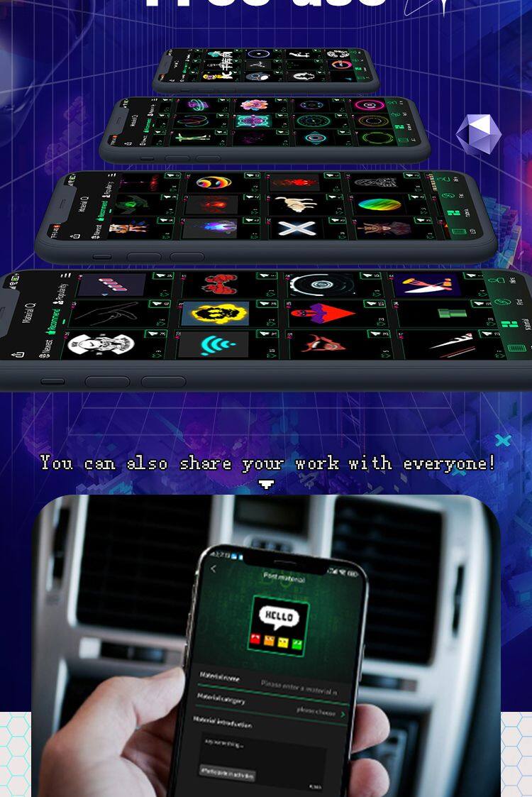 64*64 Automotive Atmosphere Pixel Screen Bluetooth Pixel Screen DIY Decorative Lights Modification Universal Car Ambient Light