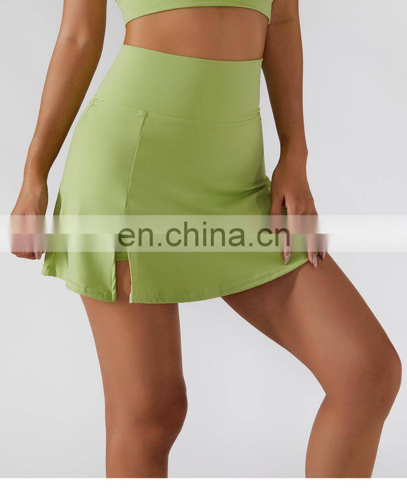 Tik Tok Anti Glare Women Tennis Pleated Skirts Solid Color Outdoor Active Wears