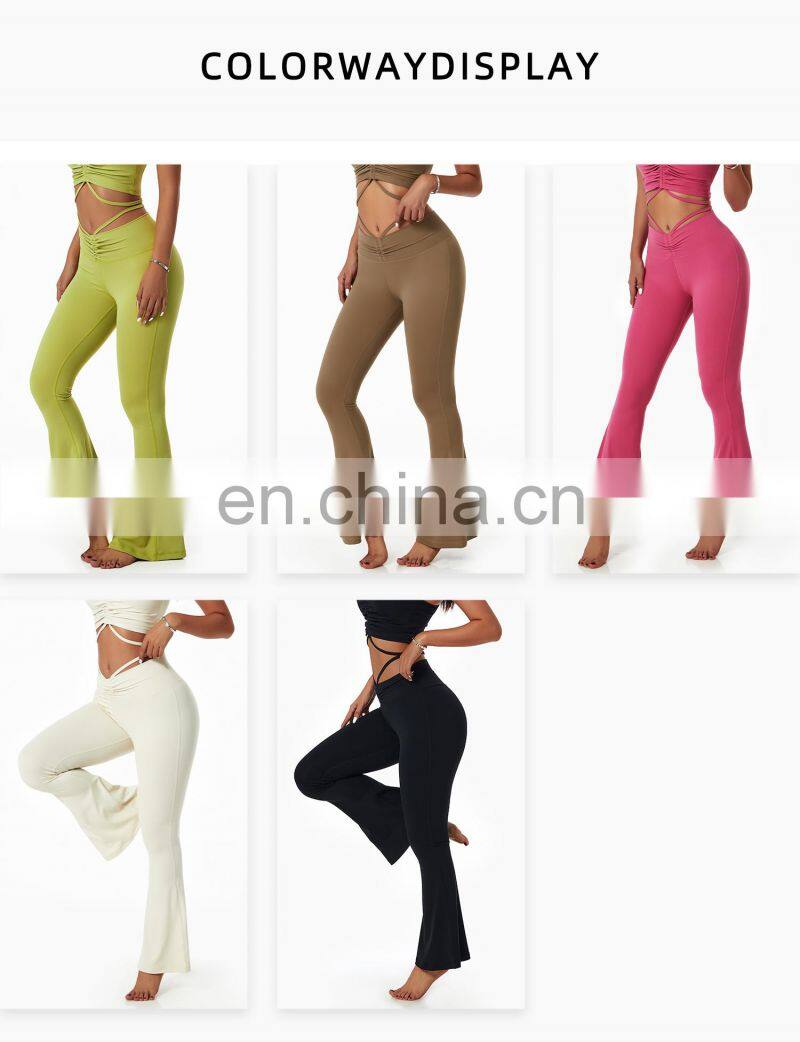 Wholesale Yoga Adjustable Fold Waist Flare Pants Butt Lift Workout Sports Leggings