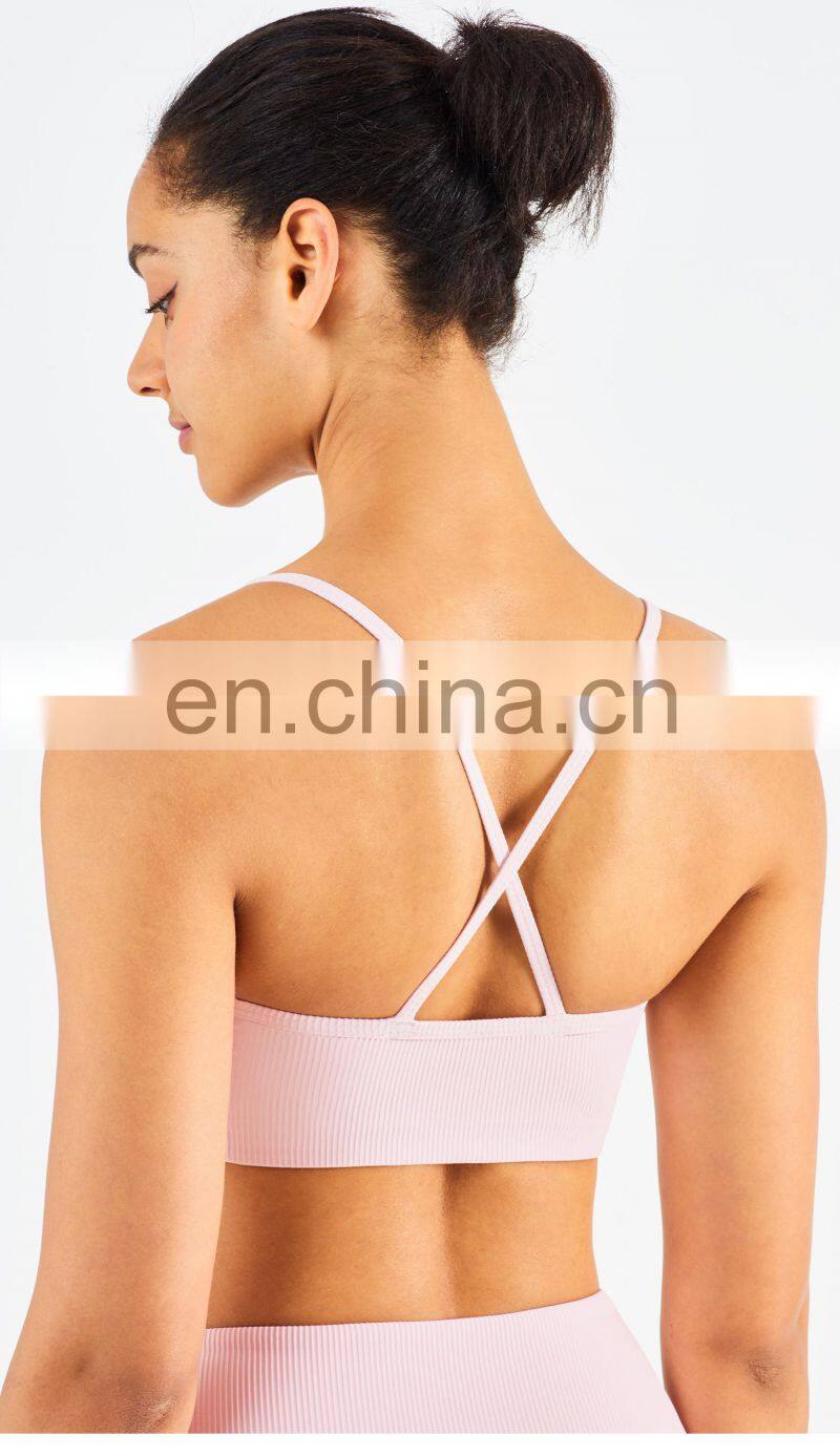Ribber Camisole Women Yoga Fitness Workout Sports Bra Custom Print High Impact Strappy Bras Top