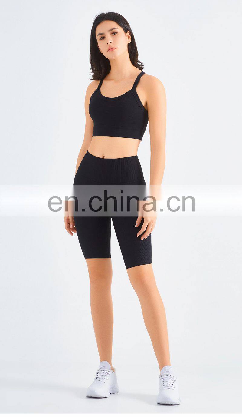 Tik Tok Ribbed Cross Back Sports Bra Workout Breathable Gym High Impact Yoga Top