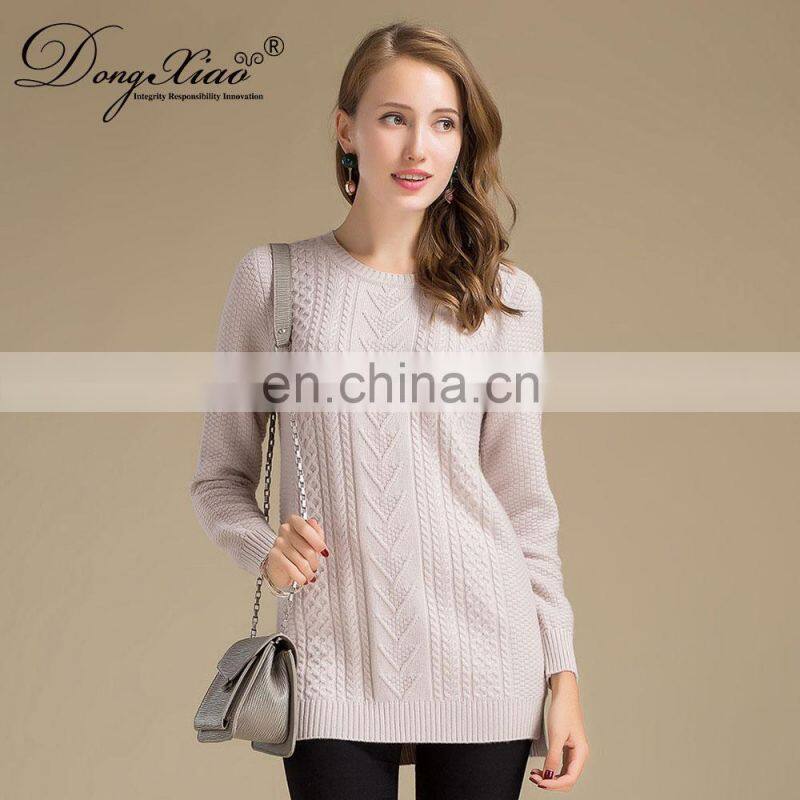 Mid-Age Women's 100% Cashmere Long Sweater Winter O-Neck Chinese Style Anti-Wrinkle Anti-Shrink Solid OEM Service Available