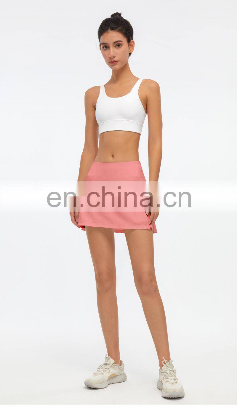 Wholesale Women's Anti-Glare Mesh Stitching Breathable Shorts Pleated Tennis Skirt Two Piece