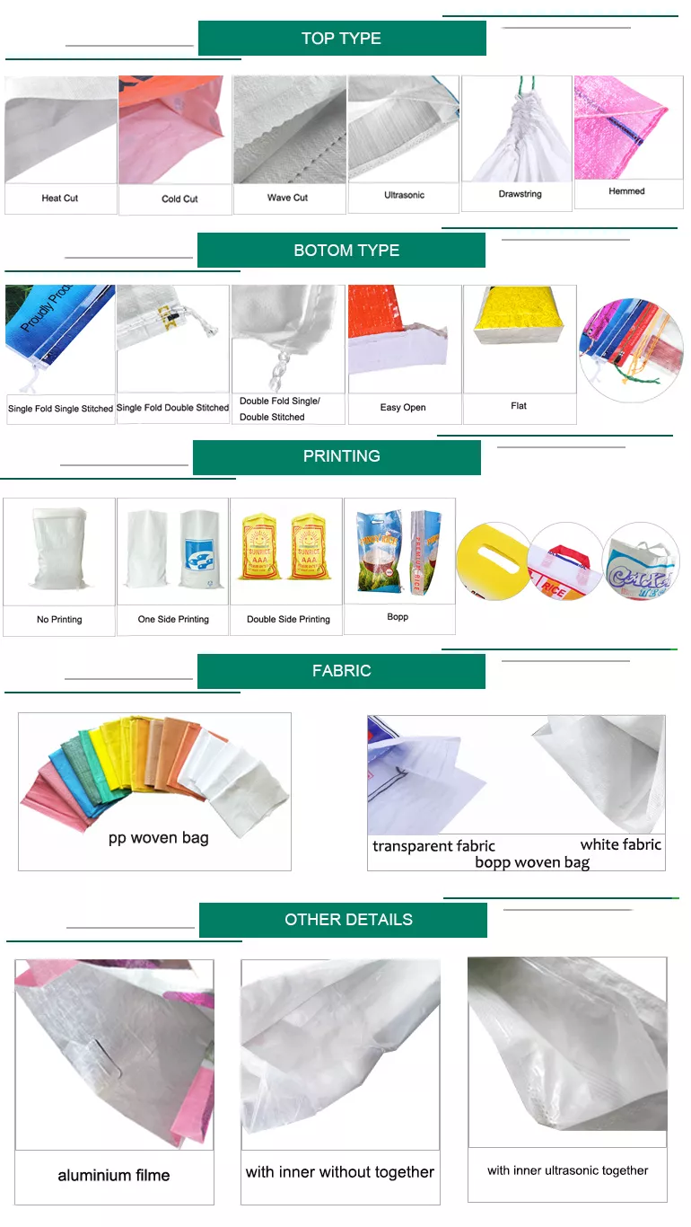 PP bags packaging seeds, fertilizers, and animal feedPolypropylene Plastic Woven Rice Grain Bags