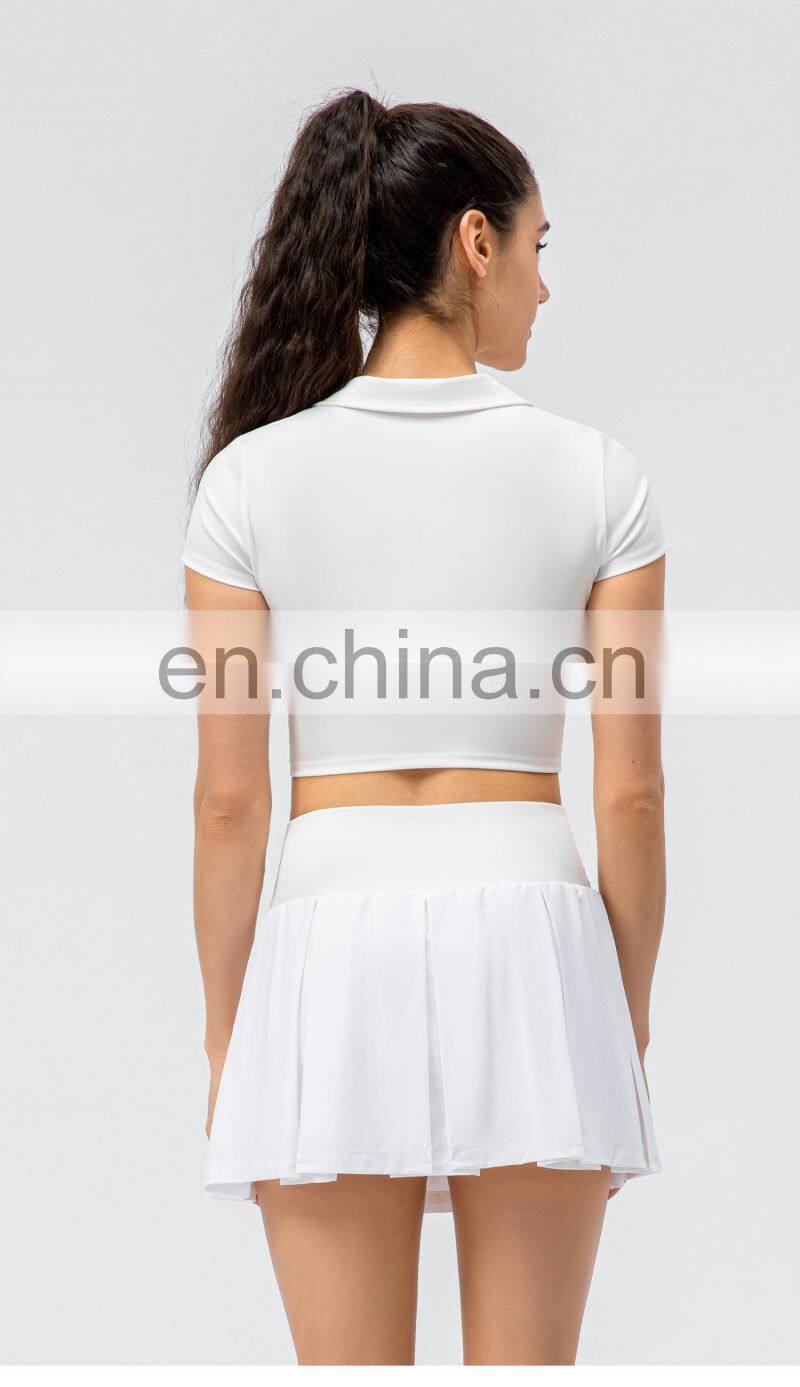 2022 Ladies short sleeve Cropped Collar Top Activewear Slim Fit Outfits Women Pleated Golf Tennis Short