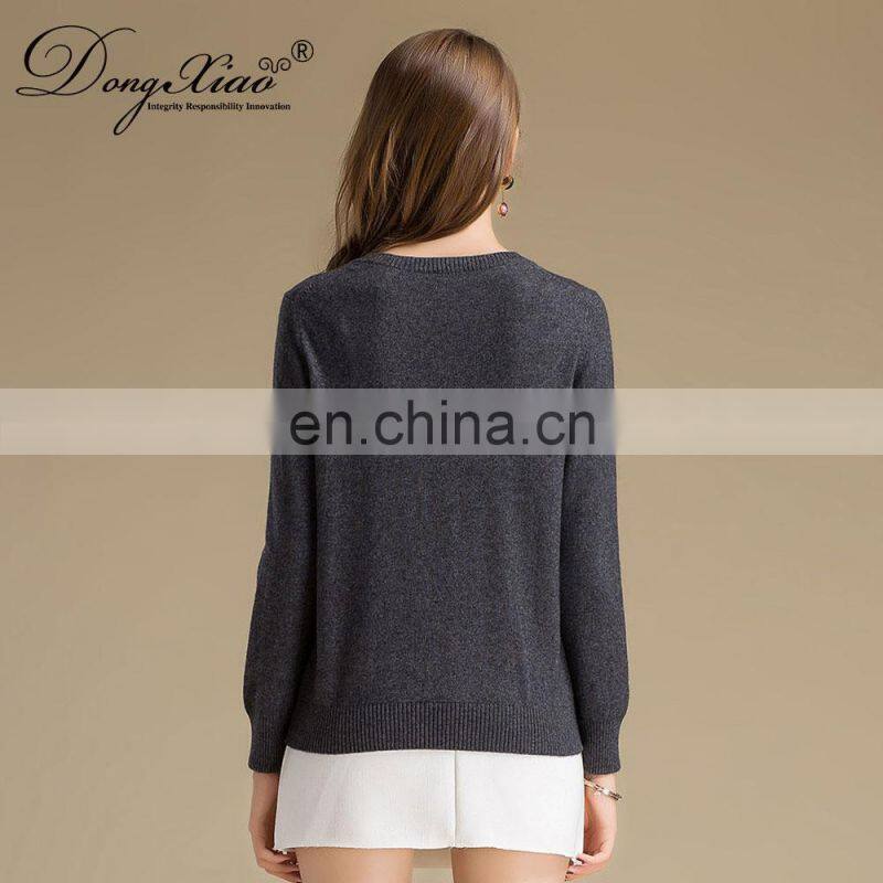Patchwork Pattern Winter Pullover 100% Cashmere Crew Neck Women Knitwear Sweater