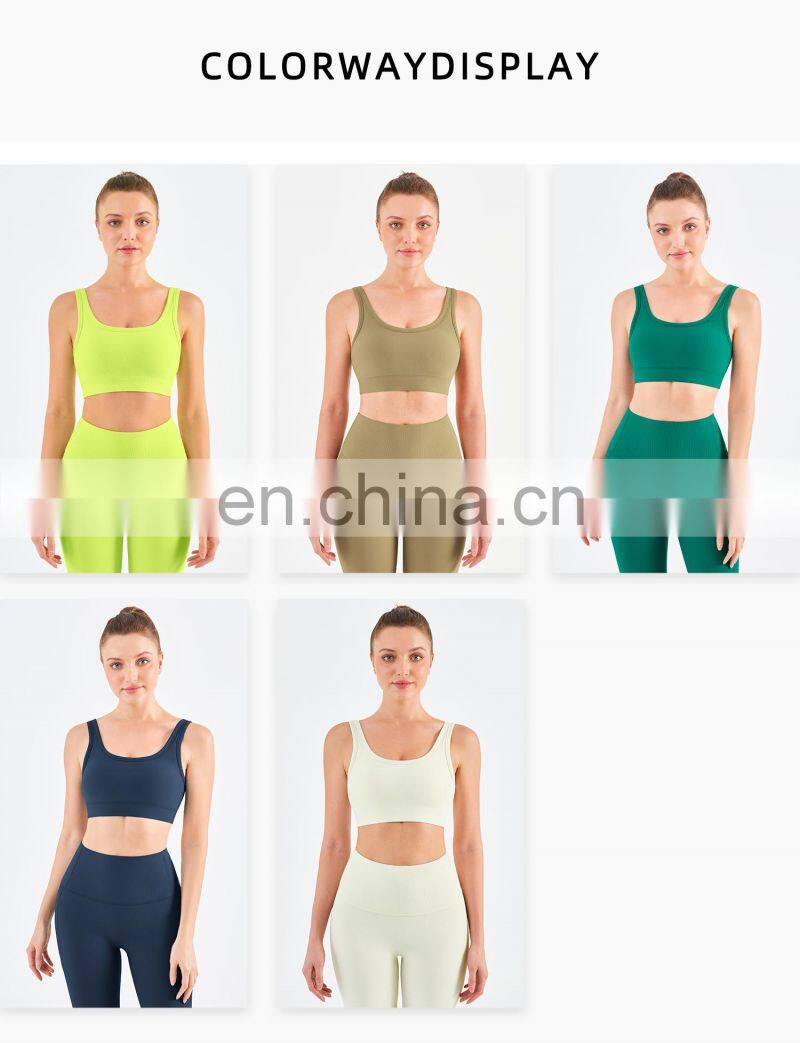 Wholesale Ribbed Covered Sports Bra High Impact Women Fitness Yoga Bra Side Gather