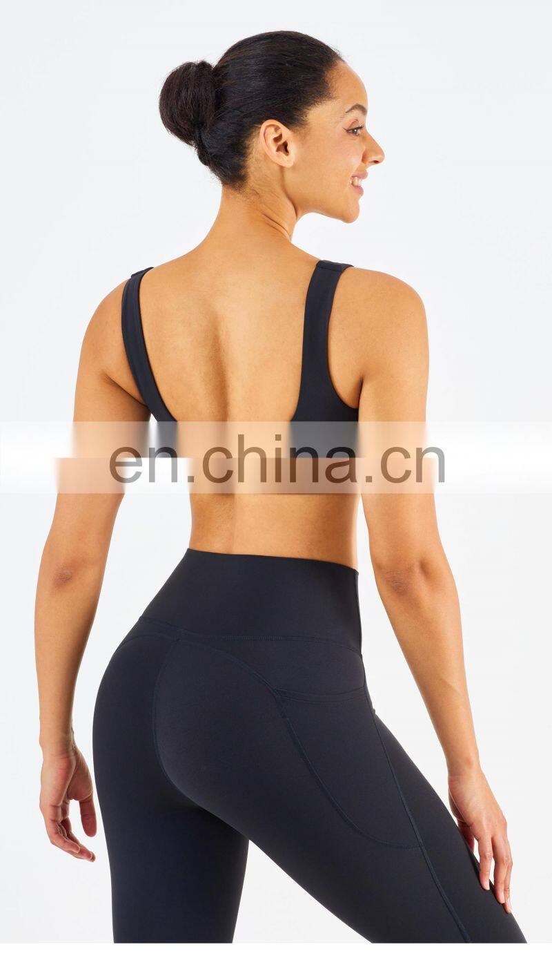 US Size High Stretch Yoga Bra Full Cover Fitness Sexy Woman Sports Bra Top Fitness Square Neck