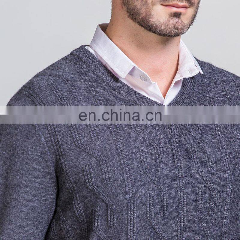 Men's Stylish Merino Wool V-Neck Pullover Sweater Thick Winter Jumper with Solid Color Knitted Weave