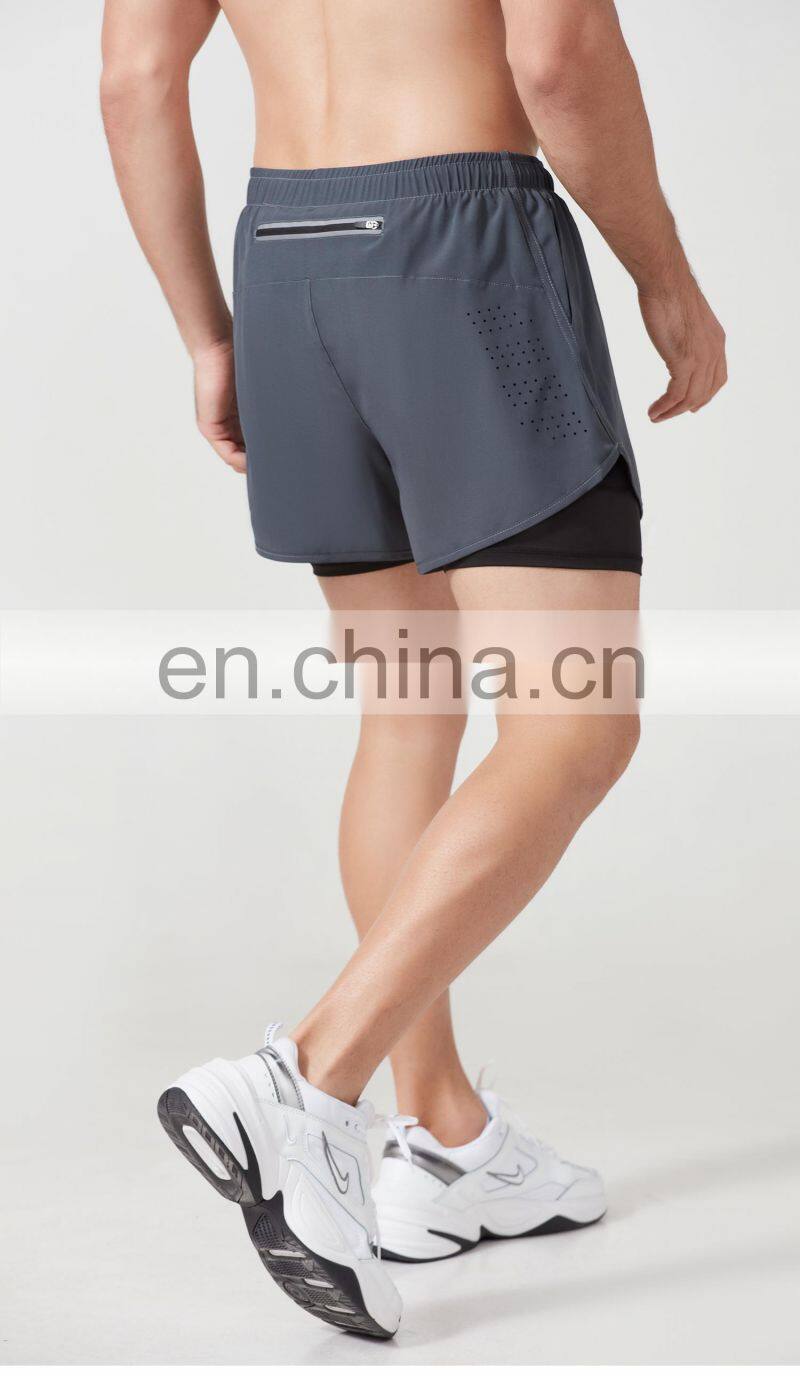 2022 Summer Men Gym Short Polyester 2 In 1 Sweat Shorts With Pocket For Men