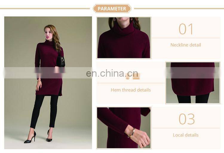 Wholesale 100% Cashmere Turtleneck Long Dress Solid Color Women's Casual Sweater for Winter Knitted OEM Service