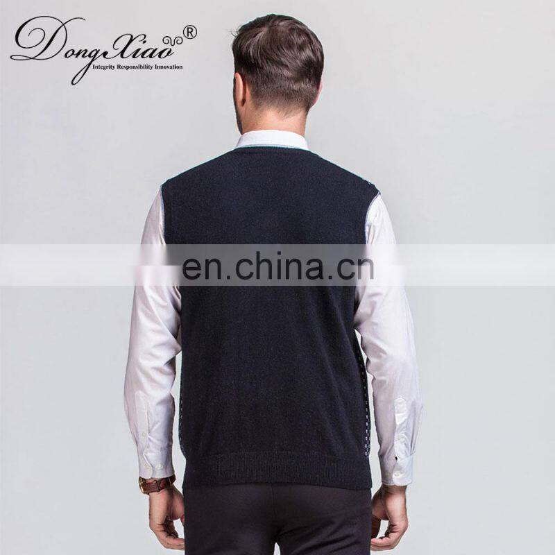 Jacquard Knitting Men's Cashmere Pullover Vest Waistcoat Comfortable V-Neck Style for Spring Season