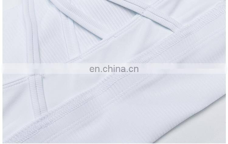 Custom new 75% nylon 25% spandex thread fabric ladies gym wear strappy sports bra top fitness bra for women