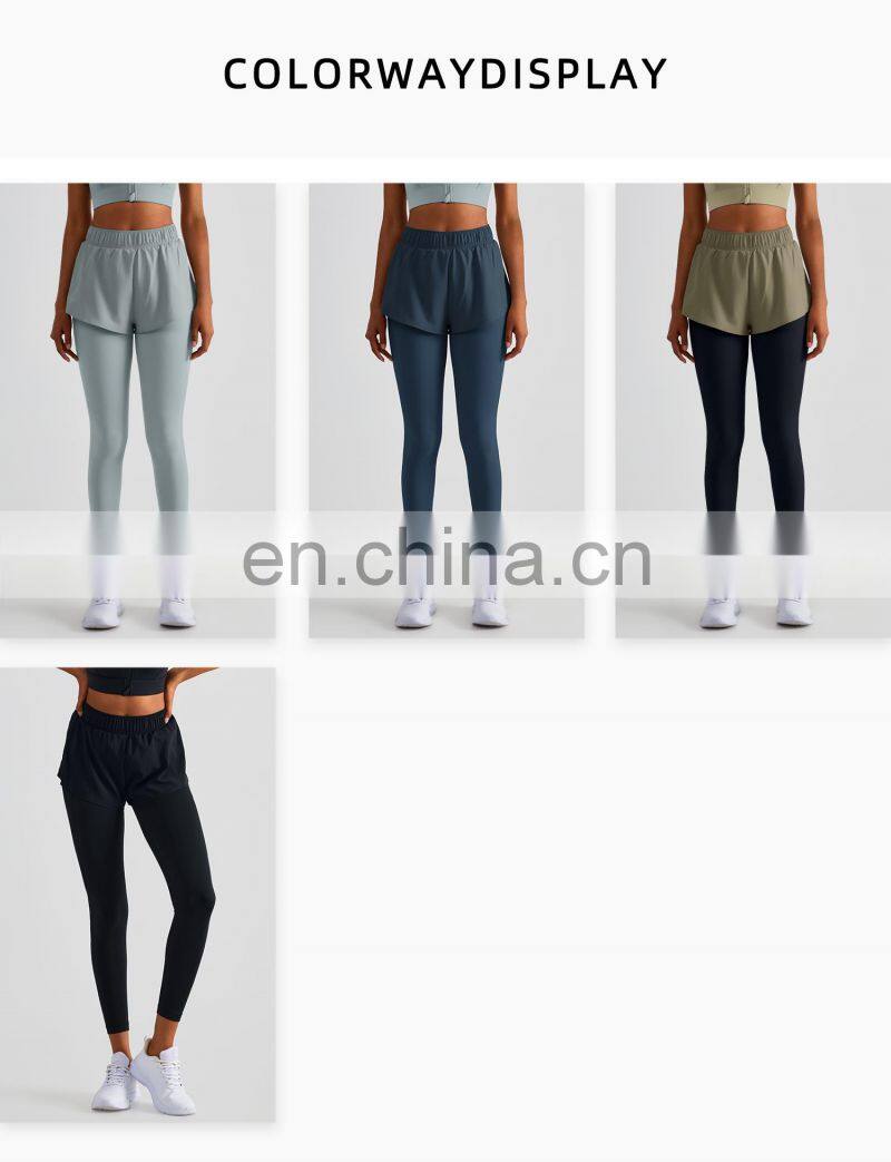 2 In 1 Piece Yoga Pockets Leggings With Quick Dry Shorts Custom Women Workout Gym Pants