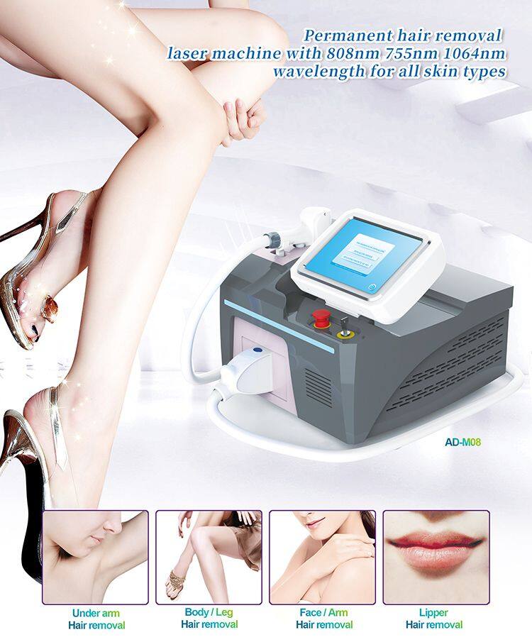 2024 ADM High Power Painless Portable 808 Diode Laser Hair Removal 755nm 1064nm 808nm Diode Laser Beauty Machine