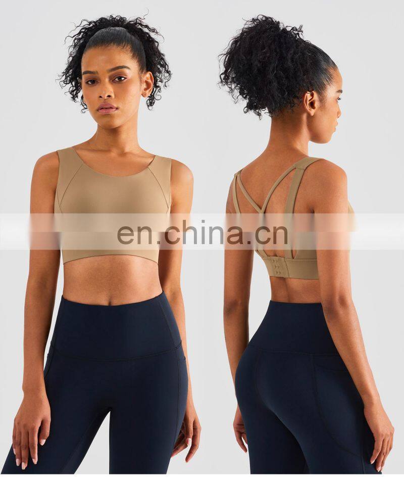 Fixed Cups Sport Cross Back Bras Factory Sale Adjustable Buckle Fitness Workout Tops