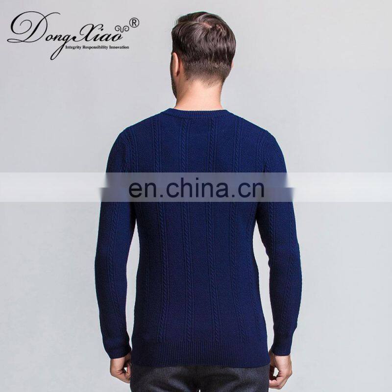 High Quality 100% Merino Wool Crew Neck Cable Knitted Pullover Sweater for Men for Winter