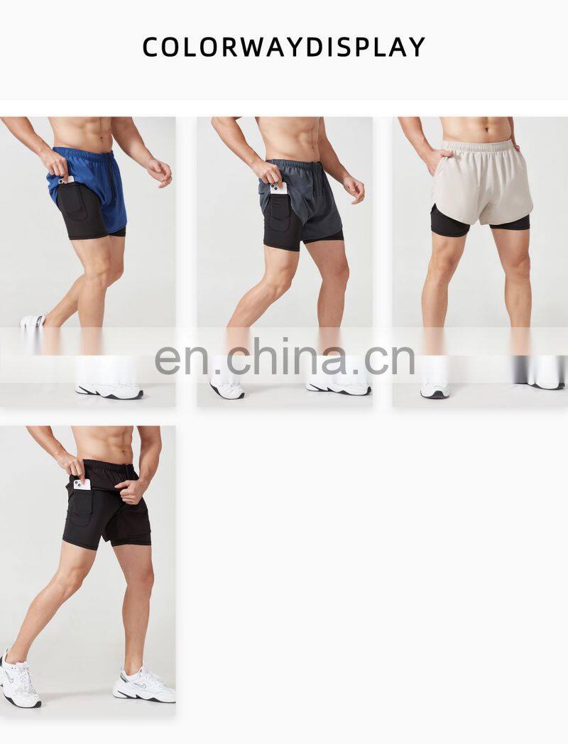 2022 Summer Men Gym Short Polyester 2 In 1 Sweat Shorts With Pocket For Men