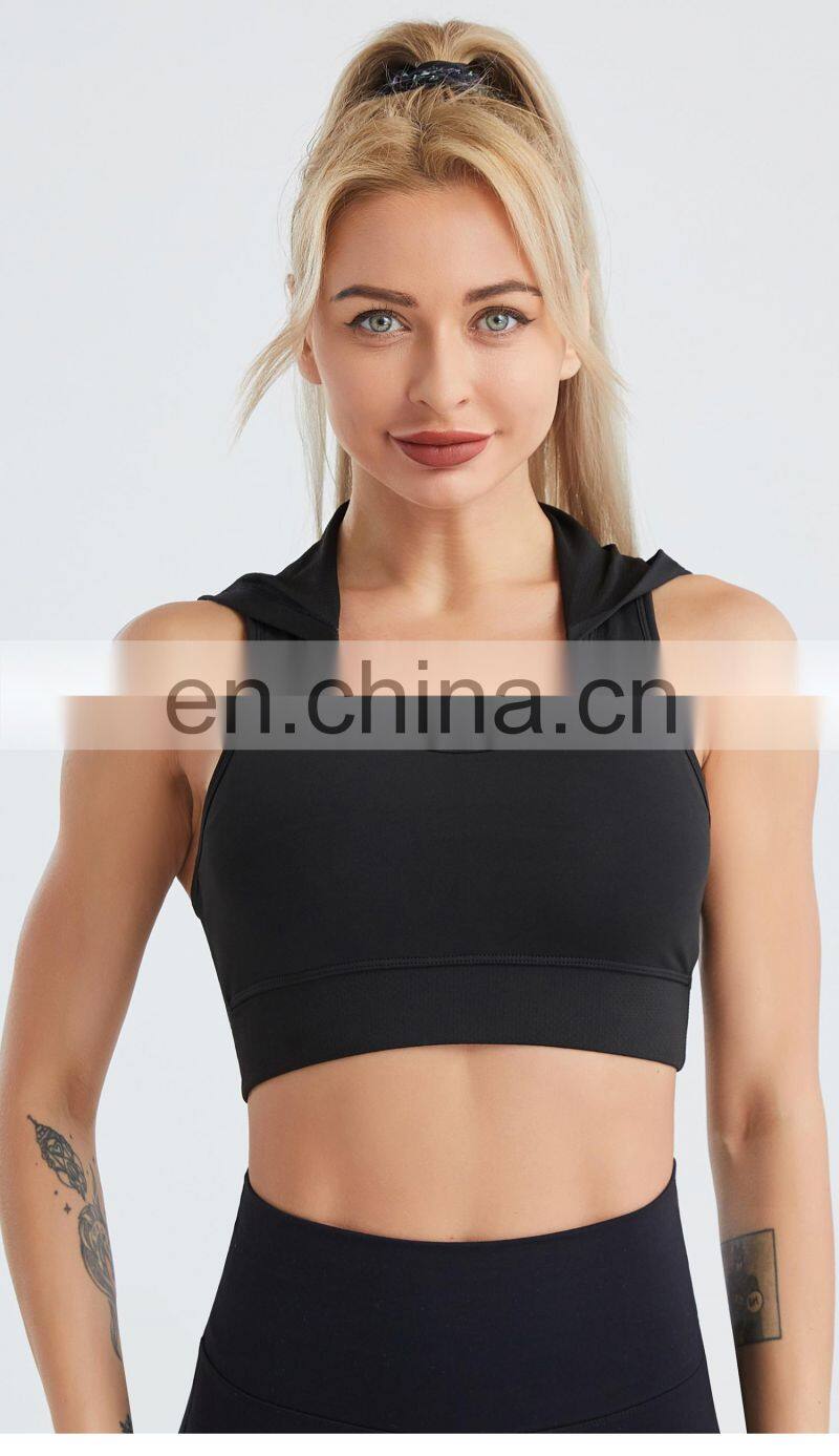 Hooded Running Grid Sports Vest Quick-Drying Breathable Nude Yoga Fitness Bra