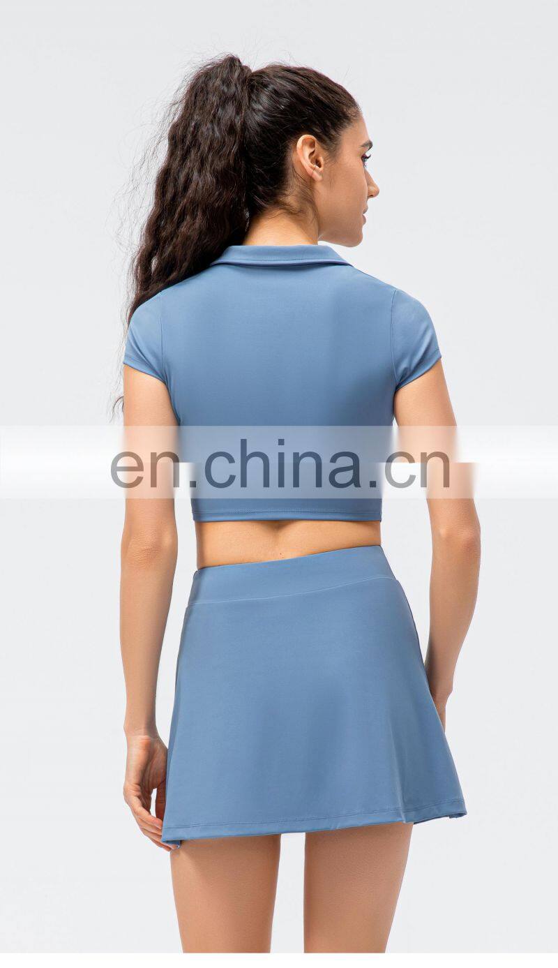 2022 Ladies short sleeve Cropped Collar Top Activewear Slim Fit Outfits Women Pleated Golf Tennis Short