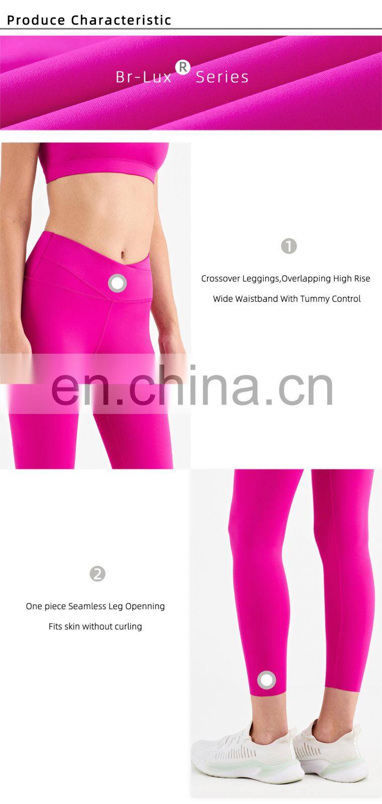 Crossover Waist Leggings Woman Scrunch Butt High Rise Fitness Yoga Pants Leggings Pitaya