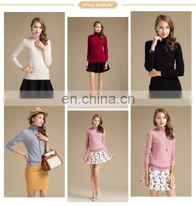 Chinese Supplier Soft Gold Cashmere Products Women High Neck Worsted Sweater