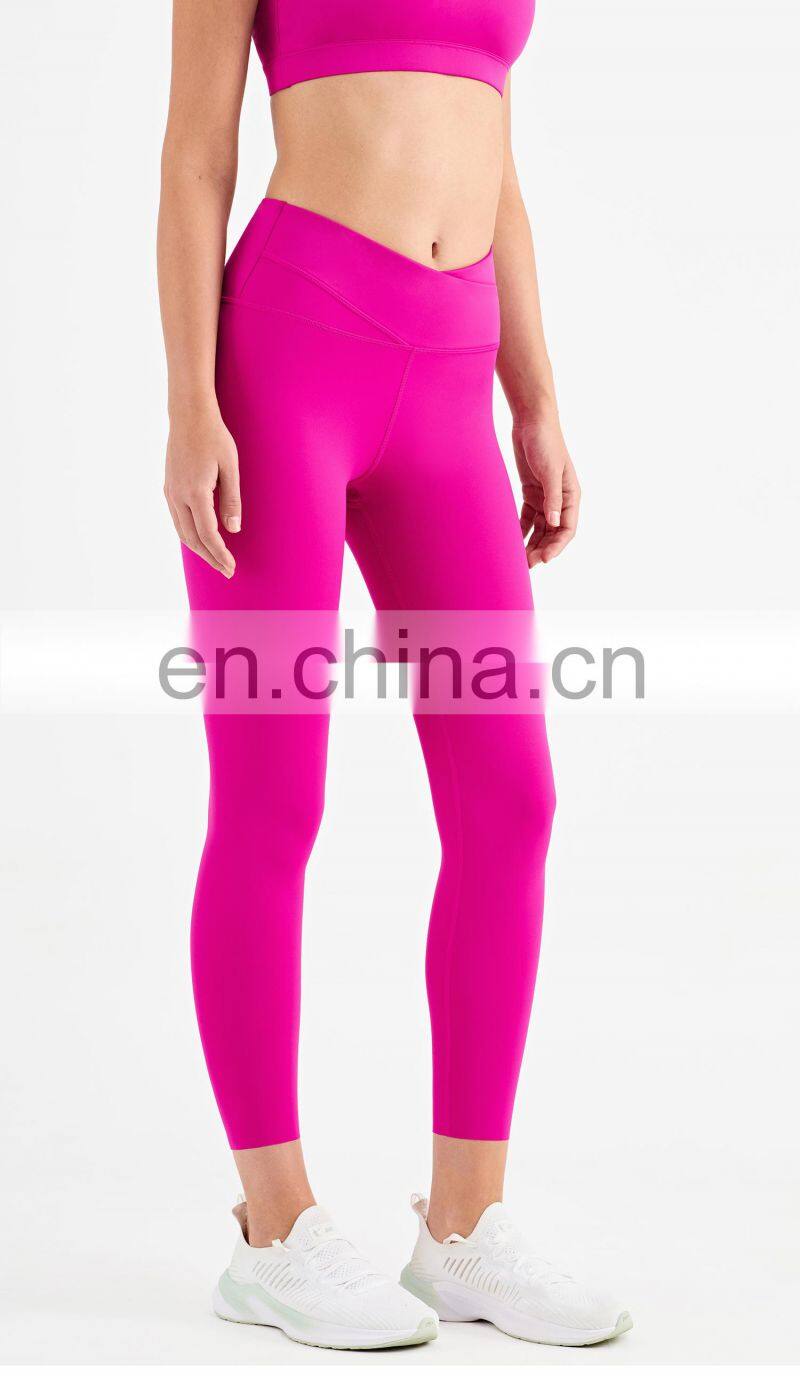 Crossover Waist Leggings Woman Scrunch Butt High Rise Fitness Yoga Pants Leggings Pitaya
