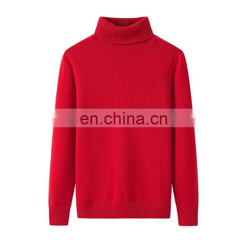 Custom 100% Cashmere Turtleneck Sweater Solid Pattern Long Sleeve Winter Knit Casual Style with Front Logo