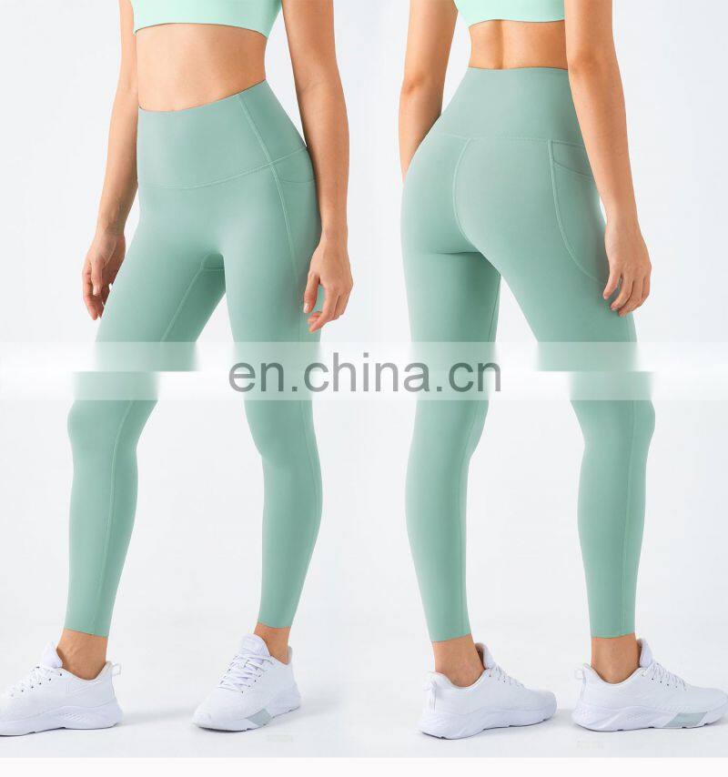 High Waist Yoga Leggings Without T Line Factory Sales Gym Sports Side Pockets Pants
