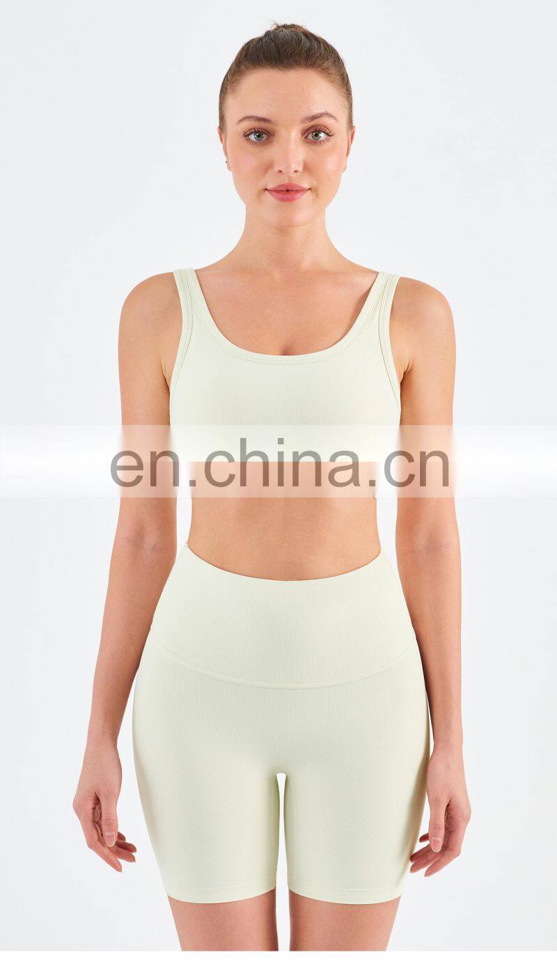 Wholesale Ribbed Covered Sports Bra High Impact Women Fitness Yoga Bra Side Gather