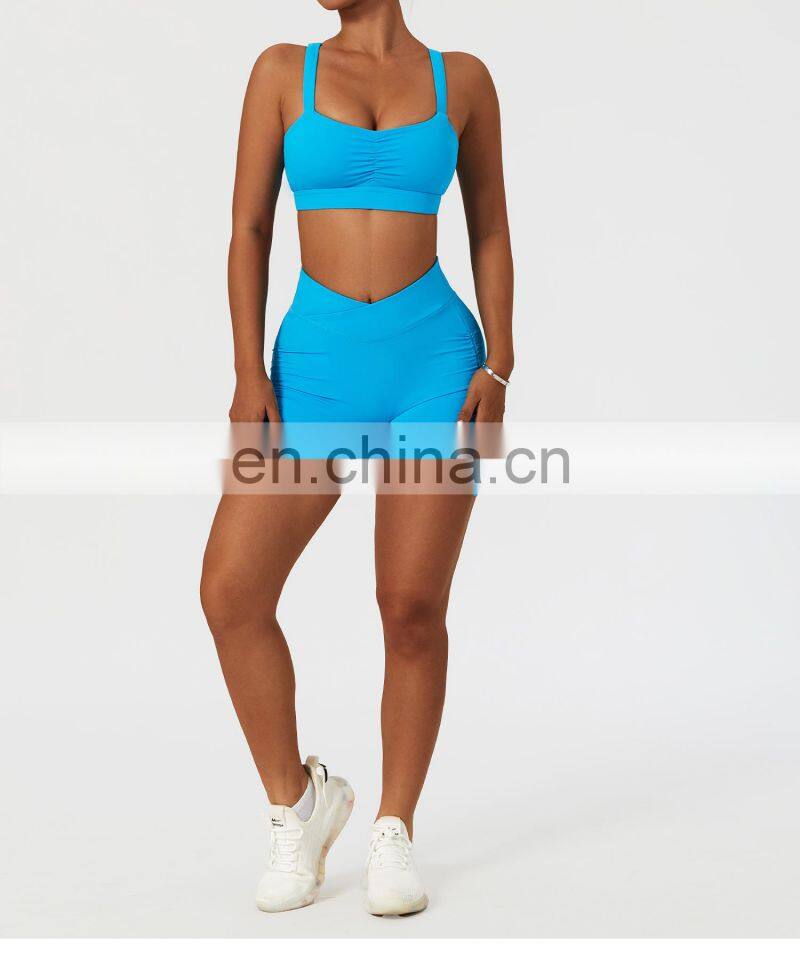 Womens Front Fold Sports Workout Bras Wholesale Gym High Impact Yoga Cross Back Crop Tops