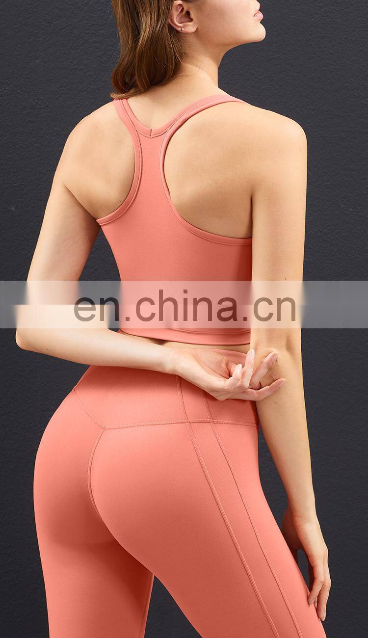 ECO Fabric Longline Racer Back Padded Sports Bra For Women Fitness Workout Toga Crop Tops